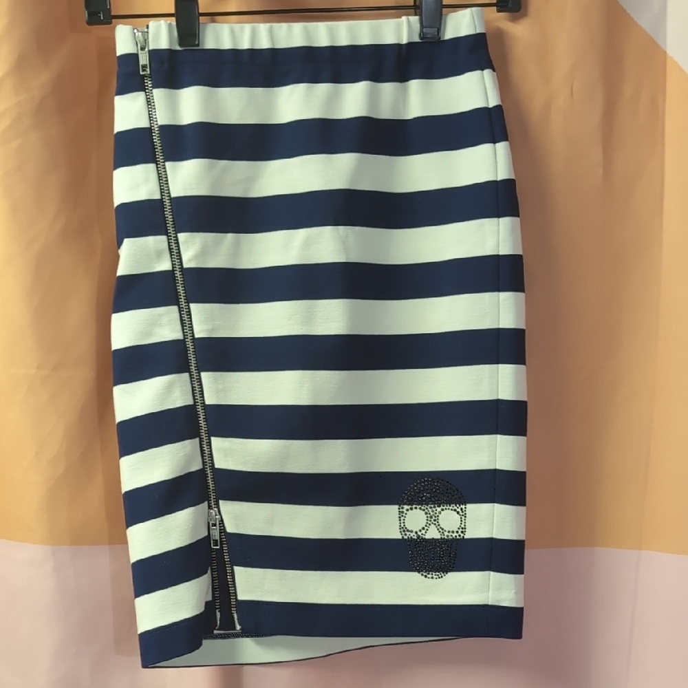 Hardy Hardy Navy and White Striped Skirt with Skull Detail